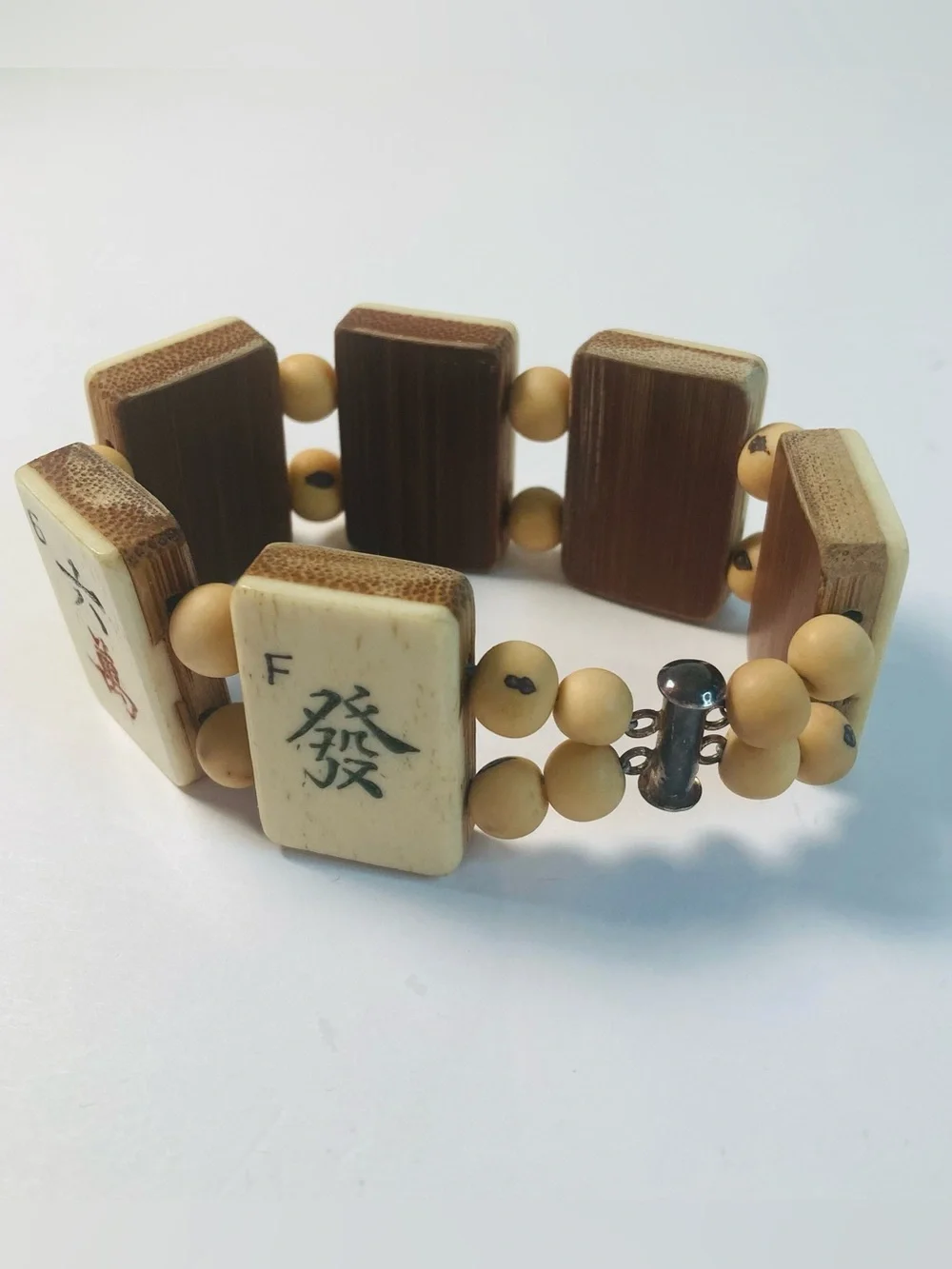 Vintage Mah Jong Bracelet, Two Tone Dovetail Tiles with Magnetic Slide Clasp